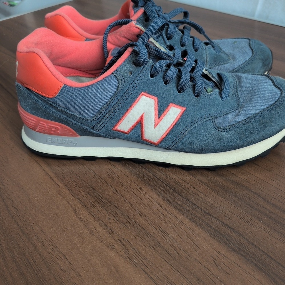 New Balance 574 Blue/Orange Denim Shoes Sneakers Womens Shoes Sz 7.5 B WL574PBL